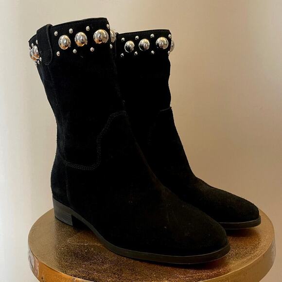 Michael Kors Black Suede Hayes Studded Ankle Boots | 7M, Leather Booties, $250 - Picture 2 of 8